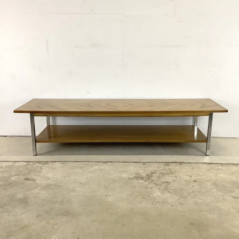 MCM Two-Tier Wood and Chrome Coffee Table Cover