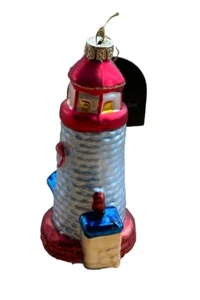 GKI Lighthouse Christmas Ornament Blown Glass Hand Painted Ocean Sea 4 3/4” New - Picture 1 of 9