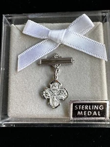 Sterling Silver Baby Four-Way Medal on a Bar Pin Marian Cross Crucifix Ornate - Picture 1 of 2