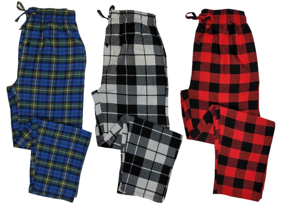 Paquete de 3 pantalones de pijama de salón 100 % algodón ropa para dormir pijamas S-6XL (grandes y altos) Foto 1 de 3