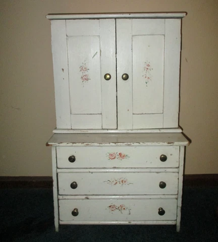 Antique PRIMITIVE STEPBACK CUPBOARD 1900s Child's Dresser 28" Wall Hanging/Stand Cover