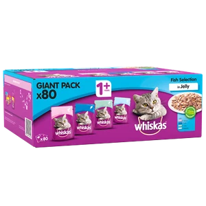 1+ Cat Pouches Fish Selection in Jelly 80x75g Giant Pack - Picture 1 of 9