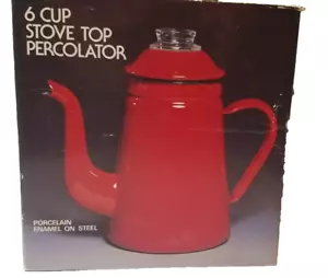 Red Stove Top Percolator Gooseneck Spout 6 Cup Vintage Farmhouse Camping JAPAN - Picture 1 of 18