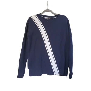 Athleta Navy Blue Streetwise Sweater Stripe Long Sleeve Thumbholes, Size Small - Picture 1 of 14