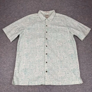 LL Bean Button Up Shirt Tribal Aztec Tiki Loop Collar Camp Mens Large Tall LT - Picture 1 of 13