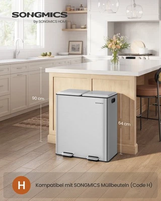 SONGMICS Mülleimer Küche,Mülltrennsystem, Softclose, herausnehmbare Inneneimer - Bild 1 von 4