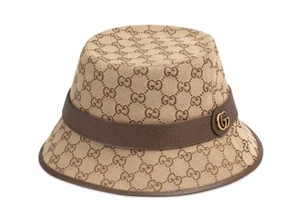 NEW GUCCI BEIGE BROWN GG CANVAS LOGO FEDORA BUCKET HAT 58/M - Picture 1 of 6