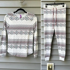 Adoreme Snowflake Print Pajama Set Soft Waffle Knit Holidas Pjs Women's Size M - Picture 1 of 20