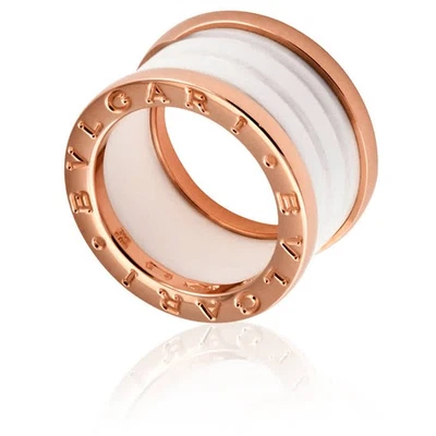 Anel Bvlgari B.Zero1 4 bandas ouro rosa 18 quilates e cerâmica branca, marca tamanho 50 - Imagem 1 de 4
