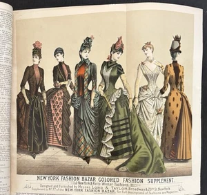 THE NEW YORK FASHION BAZAR 1886 BOUND VOLUME 12 MONTHS & 9 COLOR SUPPLEMENTS - Imagen 1 de 24