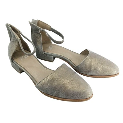 Eileen Fisher Gamuza Metálica D’Orsay Plana Correa de Tobillo Tacón Bloque Talla 7 Foto 1 de 4