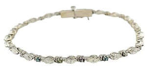 Bracelet Marquise Diamond & Topaz and Diamond Round 2.31 CTW 14K White Gold 7" - Picture 1 of 13