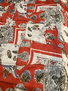Tessuto Stampa Piume di Cane Rosso Vintage Schwartz Liebman Textiles 44" x 2 iarde - Foto 1 di 6