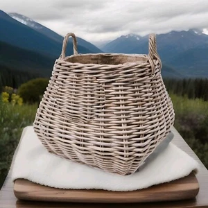 Rattan Jute Lined Log Storage Basket Logs Fireside Grey rattan - Picture 1 of 2