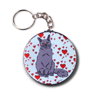 Black Maine Coon Cat Valentines Day Keychain Handmade Art Gift Accessory - Picture 1 of 4