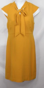 Vestido Vaina J Crew Amarillo Dorado Crepé Mangas Gorra Cuello Atado Nuevo con Etiquetas 12 - Imagen 1 de 8