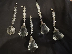 Lot of FIVE Faceted Prism Glass Crystal Drop Light Fan Pulls Set hand crafted - Picture 1 of 10