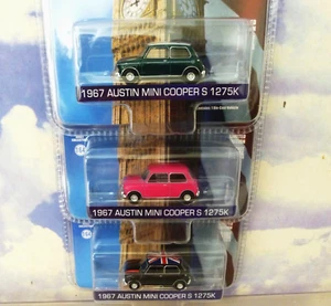 SET OF 3 1/64 GREENLIGHT DIECAST 1967 AUSTIN MINI COOPER S 1275 PINK/GREEN/BLACK - Picture 1 of 7
