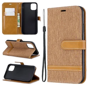 For iPhone 11 Pro Max 12 13 14 Plus Flip Canvas Card Wallet Phone Case Cover - Picture 1 of 21