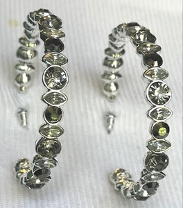 Avon Studio 1886 Gemstone Glamour Hoops Earrings Grey Silverstone Bejeweled - Picture 1 of 12