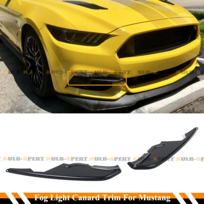 FOR 2015-17 FORD MUSTANG MATT BLACK FRONT BUMPER WINGLETS FOG LIGHT CANARD TRIM - Image 1 of 4