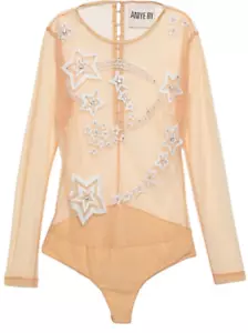 NUOVO CON ETICHETTE ANIYE BY BLUSA BODY TOP CREMA NUDA TULLE TRASPARENTE CRISTALLO RICAMO M - Foto 1 di 5