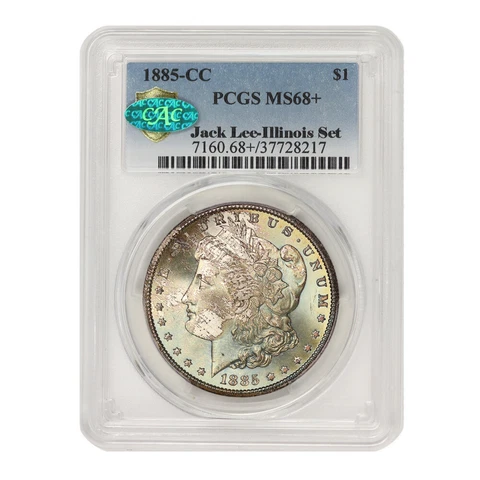 1885-CC $1 Silver Morgan PCGS MS68+ CAC Carson City Illinois Set FINEST KNOWN Cover