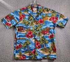 Hilo Hattie Hawaiian Shirt MENS Large Woodie Wagon Car Pineapple Ukulele Beach