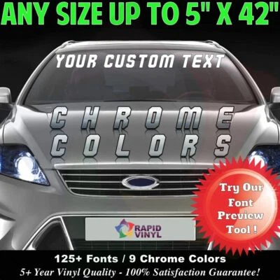 Chrome Custom Windshield Text Lettering Name 5 x 42 Vinyl Banner Decal Sticker - Image 1 of 4