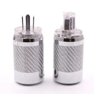 Coppia Connettore Alimentazione Spina AC IEC US 15A Fibra di Carbonio Rodiato Alimentazione - Foto 1 di 6