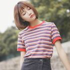 Women Striped T Shirt Rainbow Tops Blouse Short Sleeve Cute Harajuku Kawaii