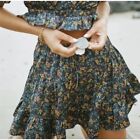 Sabo Skirt Raffi Mini Skirt Blue Floral Ruffle Satin Cottagecore Flowers Boho XS