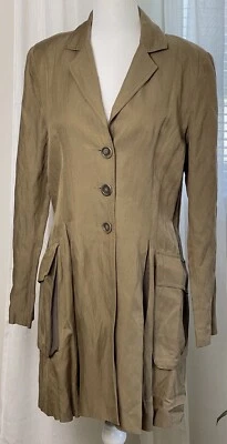 CAbi Med. Long Button Front Flared Jacket Khaki Brown Modern Lightweight Trench - Image 1 of 4