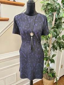 Limited Women's Black & Blue Cotton Round Neck Short Sleeve Knee Length Dress L - Picture 1 of 10