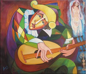 47" - DREAMING HARLEQUIN _________ original painting oil on canvas by ANNA !!! - Picture 1 of 8