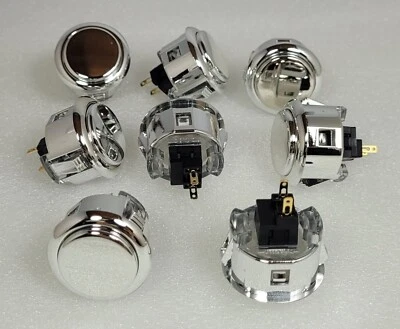 Japan Sanwa Metallic Silver Button x 8 pieces OBSJ-30-AG Video Arcade Parts - Image 1 of 4