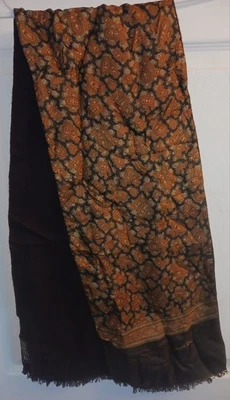 Vintage Christian Dior Paisley Italian Silk And Wool Two Sided Scarf Brown Gold - Image 1 of 4