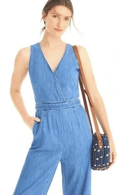 Macacão J Crew Point Sure perna larga sob medida índigo tamanho 4 100% algodão fecho com zíper - Imagem 1 de 4