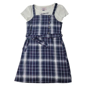 Limited Too Girls Elegant Plaid Jumper Dress & Shirt (Navy, L (12/14)) - Picture 1 of 2