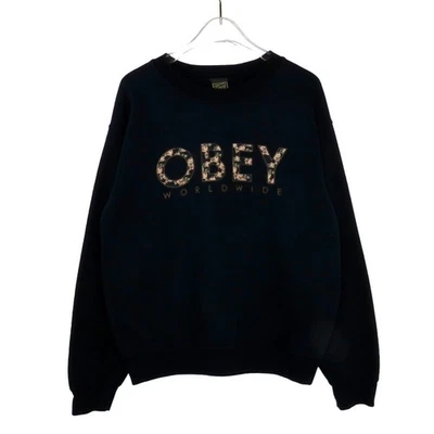 Obey 黑色花卉字母圆领运动衫小号滑板街头服饰 — 第 1/4 张图片