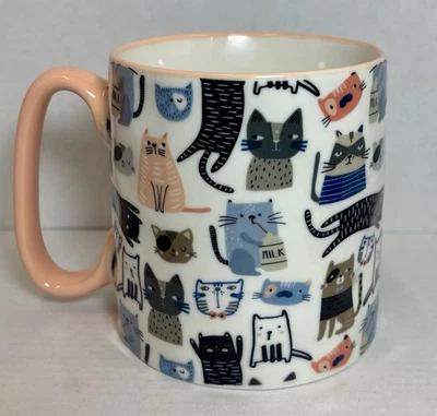 Caneca gato 10 Strawberry Street Bella floral cerâmica xícara de café 14 oz gatinhos gatinhos - Imagem 1 de 4