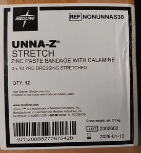 12 Packs* Medline UNNA-Z Stretch Zinc Paste Bandage 3 in x 10 yd Roll - 01/2026 - Picture 1 of 2