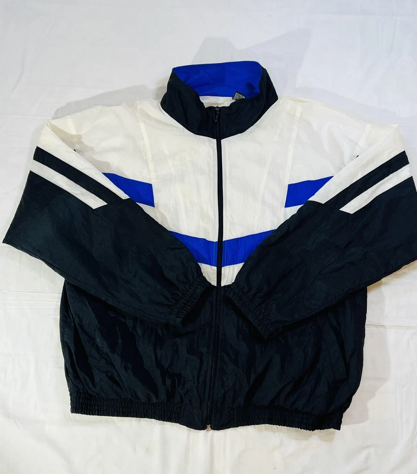 Chaqueta cortavientos vintage MacGregor para hombre XL blanca azul negra retro nailon años 90 Foto 1 de 4