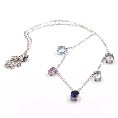 Collana Iolite, Topazio Blu e Ametista Gioielli Argento Sterling 925 Regalo... - Immagine 1 di 4