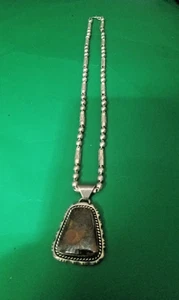 Vintage Bill Mex Dineh Sterling, ciondolo opale masso e catena 20" penna 1 3/4 x 1 3/8" - Foto 1 di 4