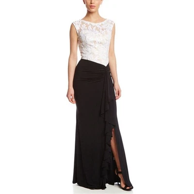 Maxi Vestido Formal NUEVO CON ETIQUETAS DECODE 1.8 Blanco/Negro Encaje Corpiño Volantes Dividido. Talla 4 Foto 1 de 4