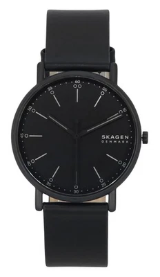 Skagen Signatur Leather Strap Black Dial Luminous Hands SKW6902 50M Mens Watch - image 1 of 4