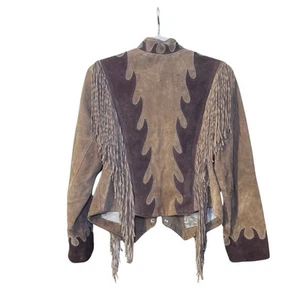 Giacca pelle western vintage anni 80 90 frange e borchie pelle diamantata taglia 12 - Foto 1 di 10