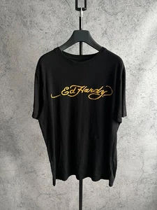Ed Hardy Mens T-Shirt Big Print Logo Black Size M Y2K Style - Picture 1 of 15