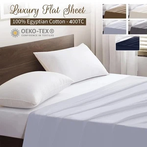 Egyptian Cotton Flat Sheet 400 TC Bed Flat Sheets Single Double Super King Size - Picture 1 of 18